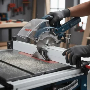 The Bosch Smart Guard System featuring a riving knife and anti-kickback pawls for user safety.