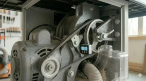 Measuring the bevel tilt on a hybrid table saw under 1500 using a digital angle gauge.