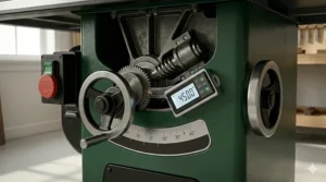 A close-up illustration of a precision-ground cast iron table saw top, highlighting the stability required for saws in the $5,000 range.
