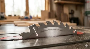 Diagram showing the alternating bevel and raker tooth design of a combination blade