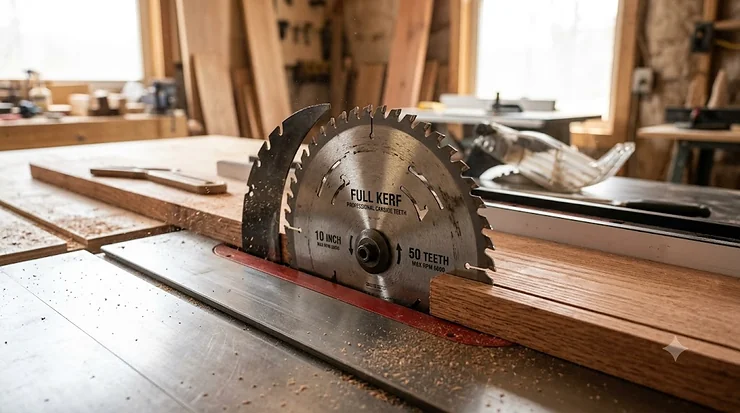 Professional 10-inch full kerf table saw blade with carbide teeth.