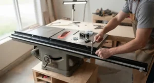 Step-by-step installation of heavy-duty mounting rails for an aftermarket fence on a contractor table saw.