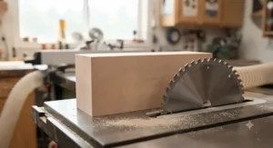 Clean, smooth wood cut achieved by using a blade maintained by a table saw blade sharpening service.
