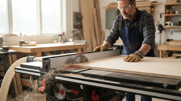 A high-precision circular saw blade designed for clean cuts in plywood sheets.