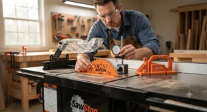 Safety check and proper alignment setup for using a CMT table saw blade.