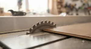 Showing a clean, chip-free cut edge using a table saw blade for laminate.