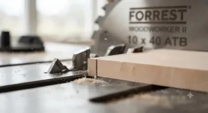 Clean rip cut performance of Forrest Woodworker II blade.