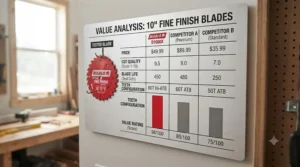 A comparison chart summarizing the price-to-performance ratio for the Freud Diablo blade model.
