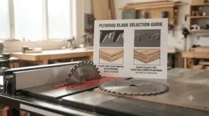 Comparison chart showing ideal blade specifications for cutting plywood.