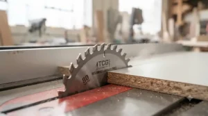 Detailed view of TCG tooth geometry ensuring smooth, splinter-free melamine edges.