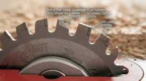 Diagram of triple chip grind (TCG) tooth geometry for cutting laminate and melamine.