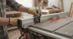 Adjusting the squareness of a t-square fence for jobsite table saws using a combination square.