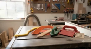 Budget friendly table saw safety accessories including a top rated push stick under $20.