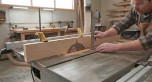 Setting the height of a dado blade stack relative to a shop-made sacrificial fence