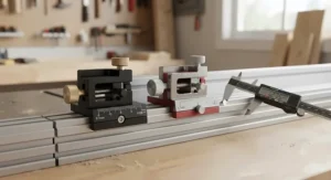 Side-by-side comparison of a precision rip fence micro adjustment accessory suitable for home workshops under $50.