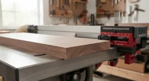 Clean, accurate lumber edges achieved using a fence micro adjuster for precision cuts