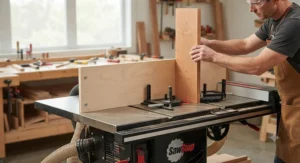 Using an auxiliary fence for tall ripping operations on a cabinet table saw