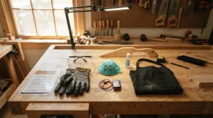Including a featherboard for beginners table saw setup among essential first shop purchases.