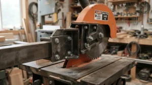 Adjusting the mounting arm of an overhead blade guard for table saw safety