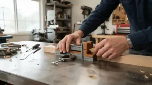 Installing a standard featherboard for miter slot table saws on a non magnetic table saw surface in a garage.