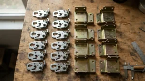 Side-by-side components highlighting different designs of anti kickback pawls for table saw.