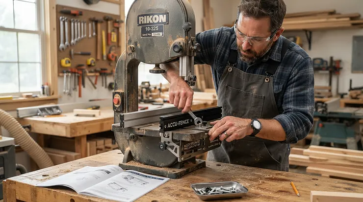 Installing a retrofit roller system using an anti kickback roller kit for contractor saws.