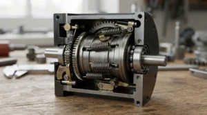 Illustration showing roller bearing tension within a pawl system vs roller system for kickback safety.