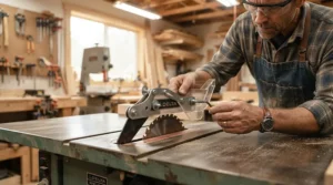 Installing a riving knife kit for older table saws without one in a home woodworking shop
