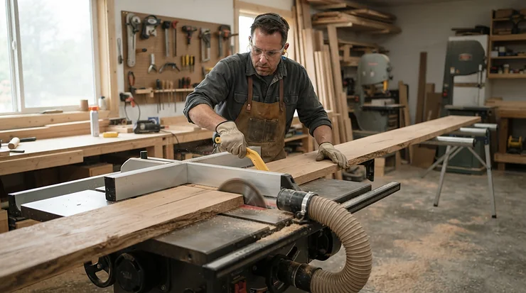 Making straight cuts safely with a riving knife system for contractor table saw