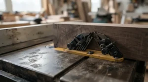 Detailed view of kickback prevention features integrated into a modern splitter system for dado cuts.