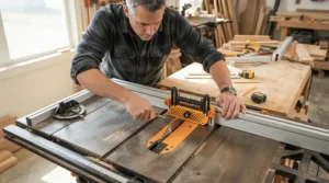 Installing removable safety devices alongside a reliable splitter system for dado cuts on a cabinet saw.