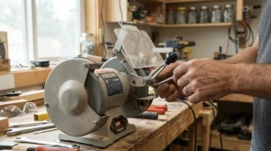 Close-up of top rated blade guards for jobsite table saws featuring a fast-latch mechanism for rapid setup.